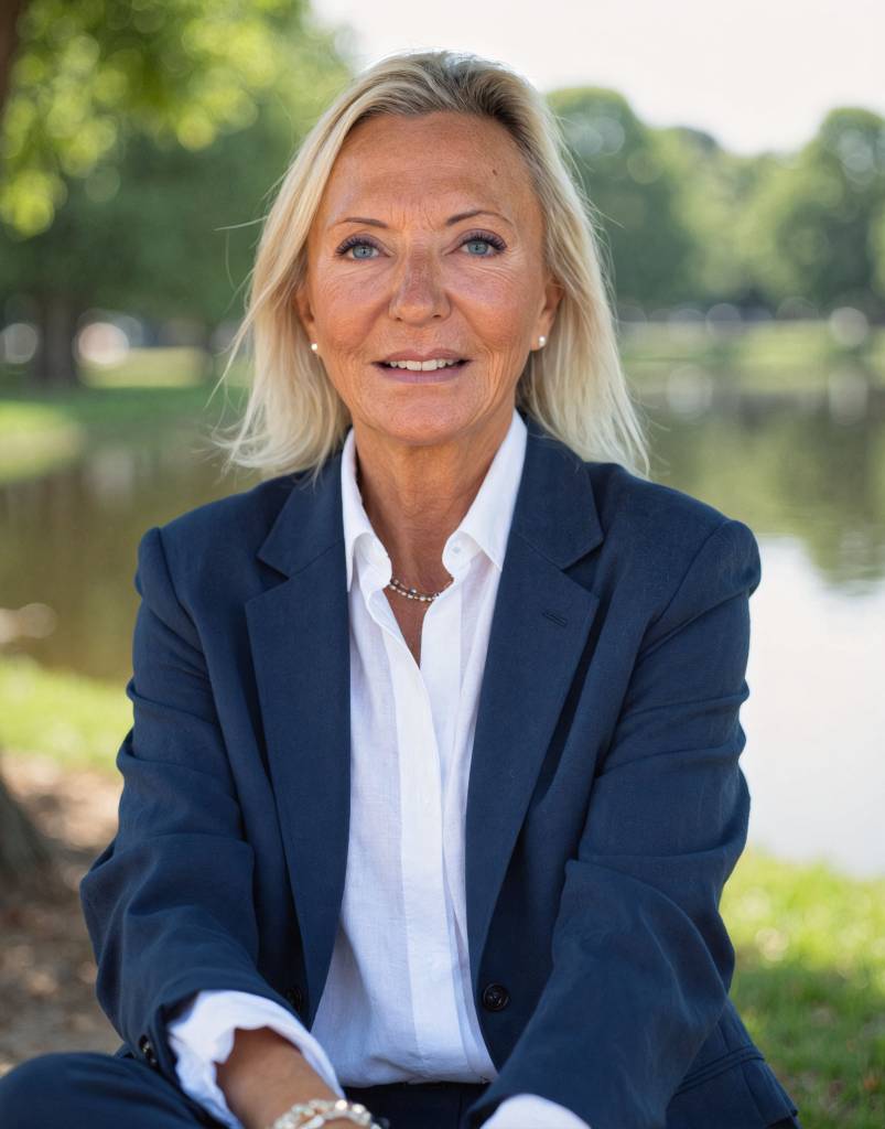 Portrait von Frau Autem vor einem Teich